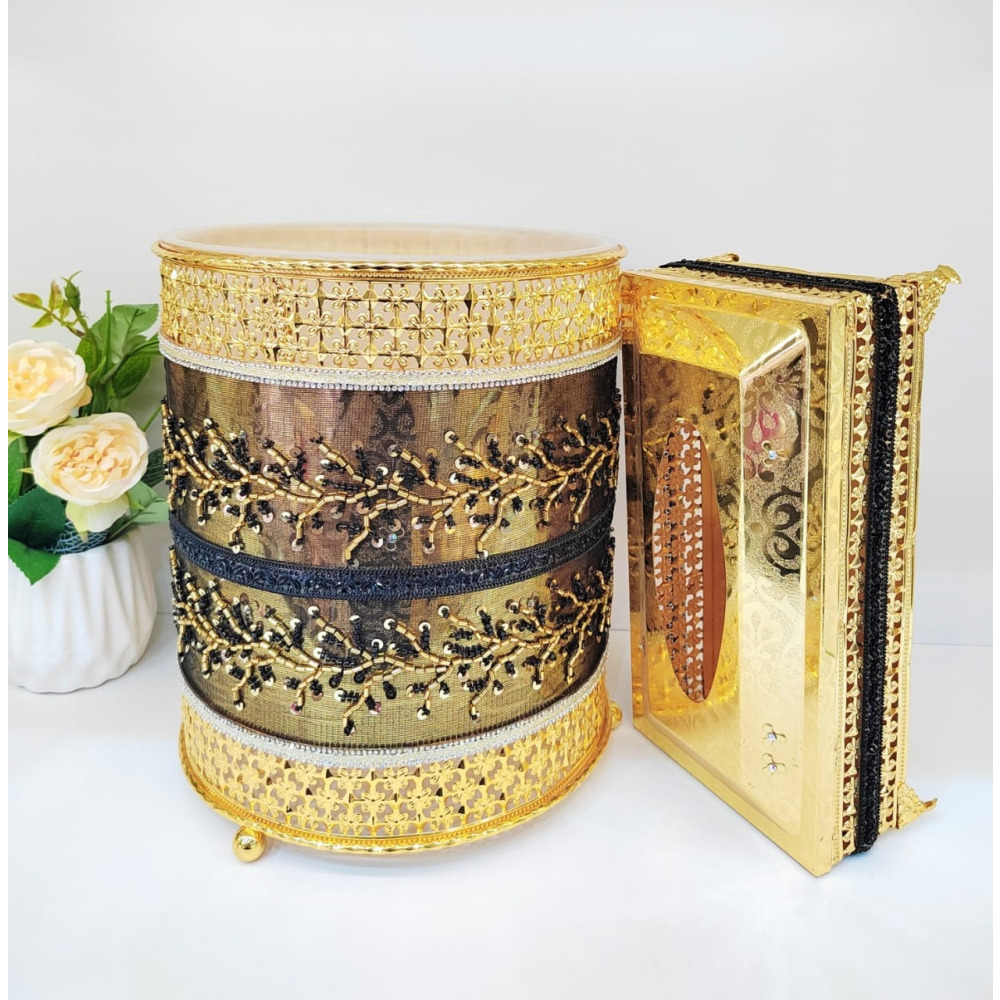 طقم سلة مهملات مكتبية فاخرة وموزع مناديل (2 قطعة) - 1