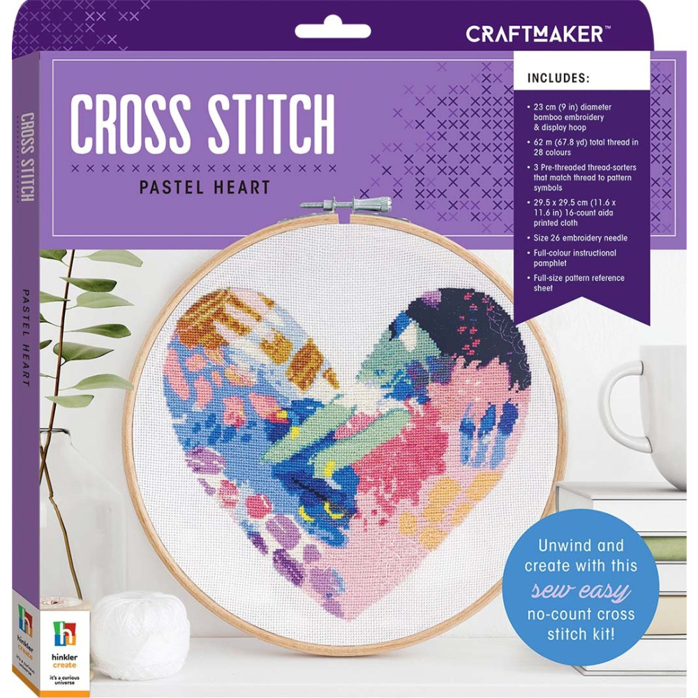 Hinkler Craft Maker Cross-stitch Kit Pastel Heart - 1