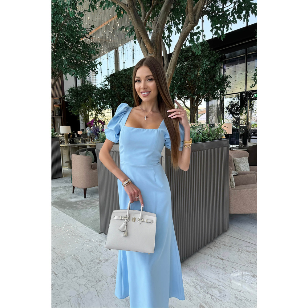 Godet Silhouette Square Neck Midi Dress (Light Blue), size L - 1