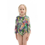 KID's Closed Back One-piece Swimsuit with Sleeves, Tropical Vibes, size 110 - 1 miniature