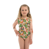 KID's Closed Back One-piece Swimsuit with Sleeves, Giraffes, size 134 - 1 miniature