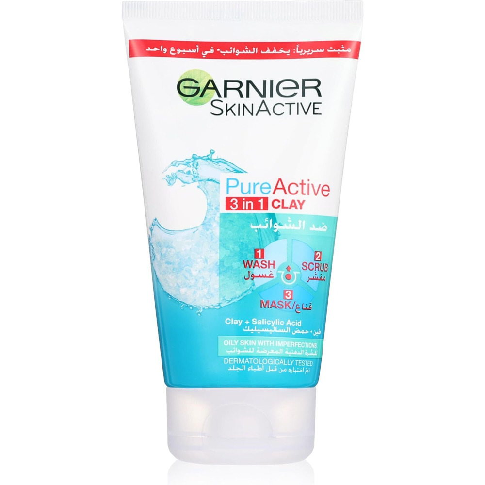 Garnier Pure Active 3-in-1 Wash, Scrub, Mask, 150 ml - 1
