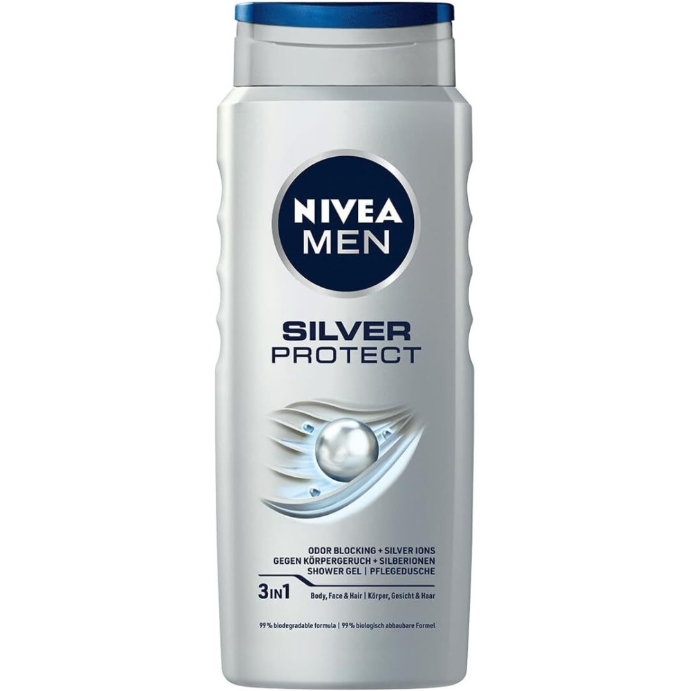 Nivea Men Shower Gel for Body, Face & Hair Bottle, Silver Protect, 500 ml - 1