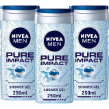 Nivea Men 3 in 1 Shower Gel, Pure Impact Fresh Scent, 250 ml x 3 pcs - 1 miniature