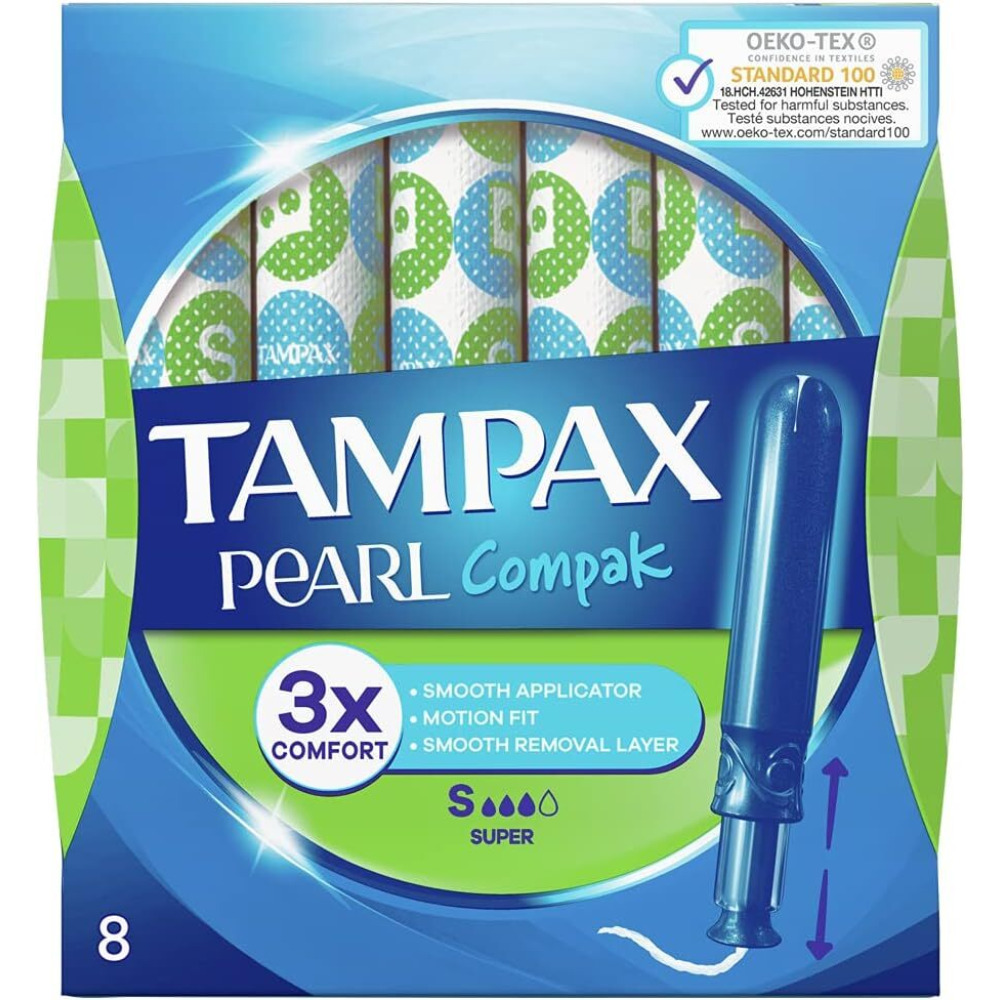 Tampax Pearl Compak Super Tampons Applicator, 8 tampons - 1