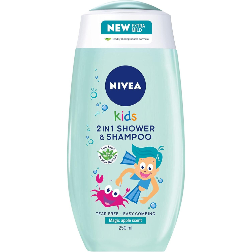 Nivea Kids 2 in 1 Shower & Shampoo Bath, Bio Aloe Vera Apple Scent, 250 ml - 1