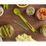 Joseph Joseph 2-Piece Scoop and Pick Jar Spoon and Fork, for olives in jars - Green - 1 miniature