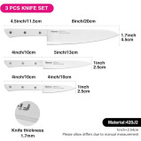 Fissman 3-Piece Japanese Knife Set - 8" Chef Knife, 5" Utility Knife, 4" Paring Knife - Stainless Steel 420J2 Kitchen Knife Set Yamazaki Series - 2 miniature