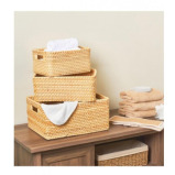 Homesmiths Natural Rattan Storage Bins With Handles Small - 5 miniature