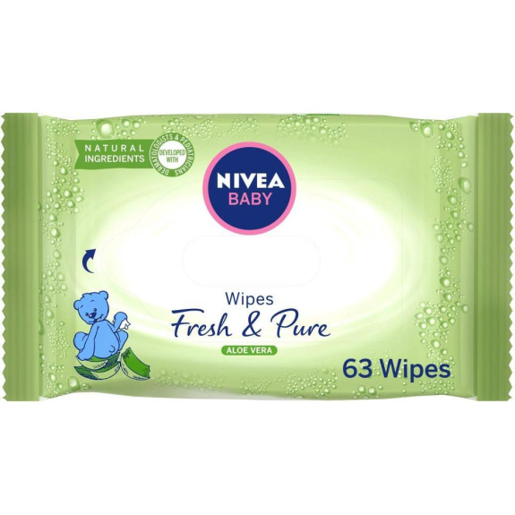 NIVEA Baby \/ Wipes, Fresh and pure, Aloe vera, No alcohol, 63 wipes