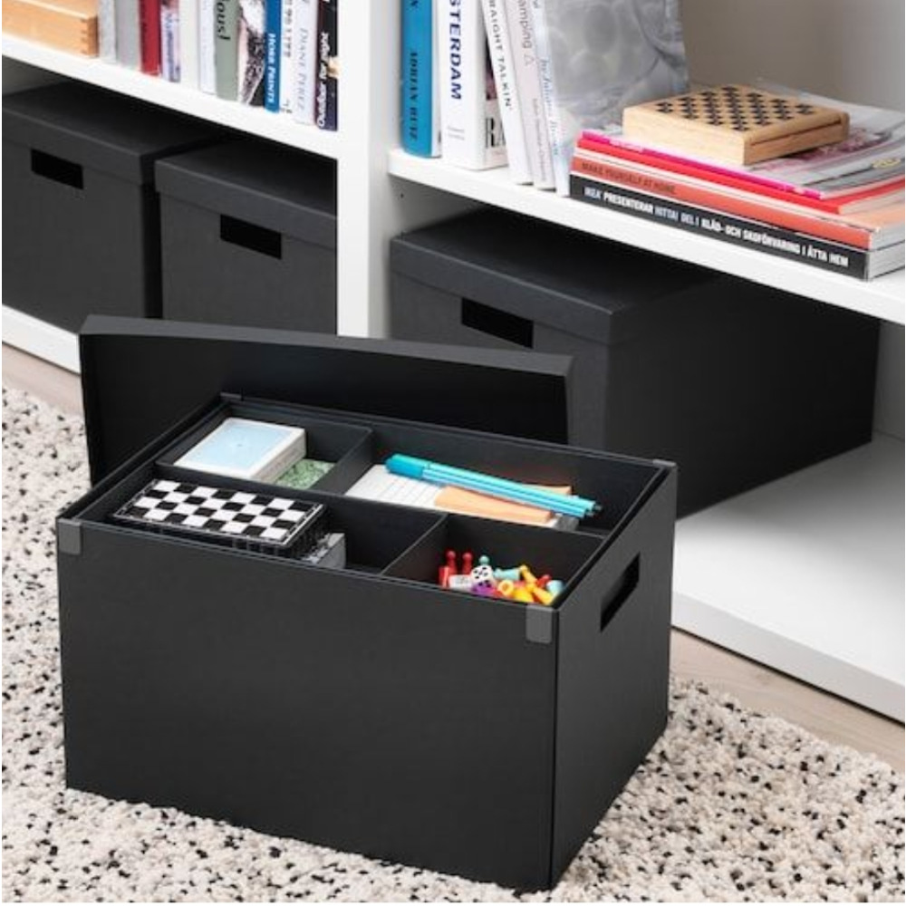 IKEA TJENA Storage Box with Lid, Black - 18x25x15 cm Versatile Desk Organizer for Small Items - 6
