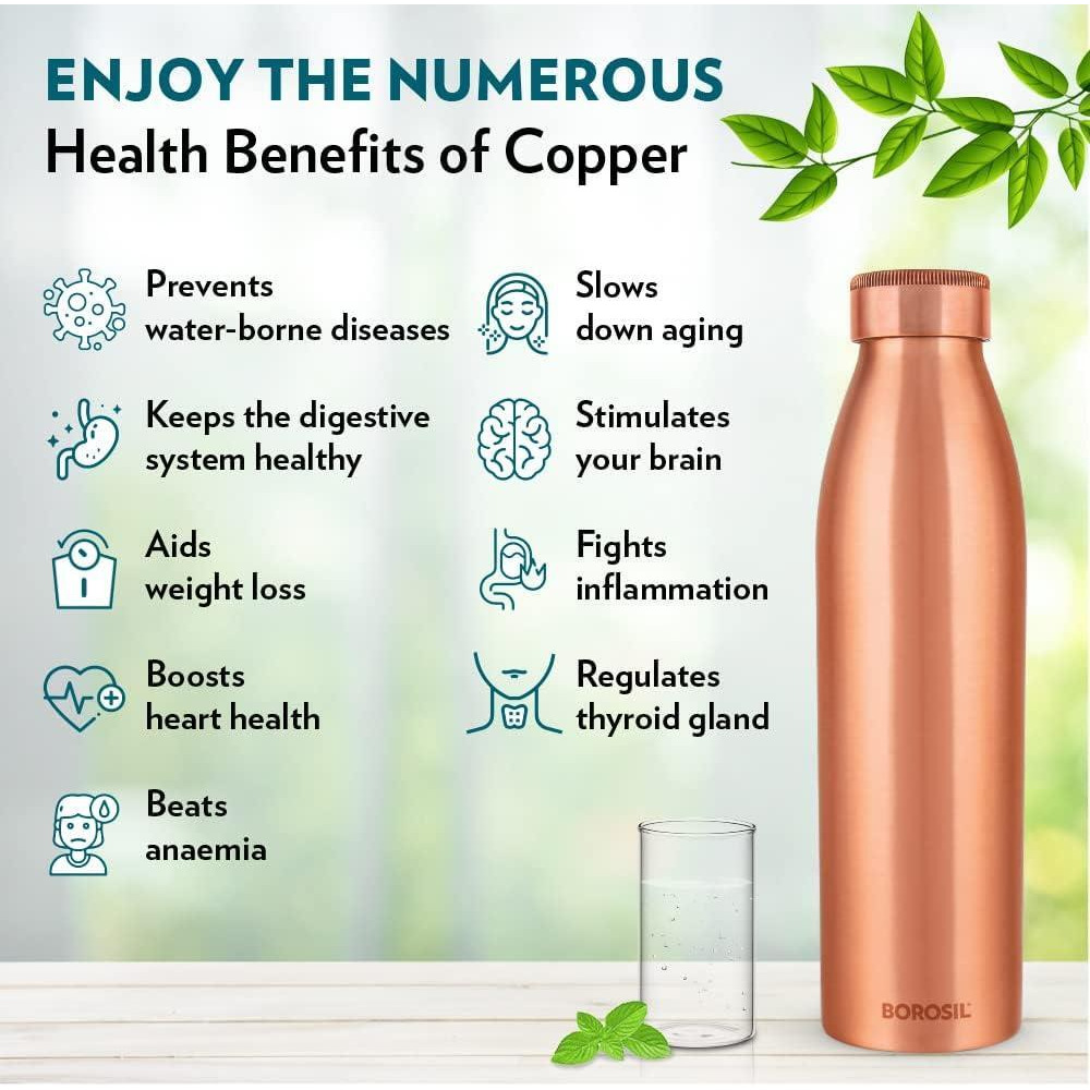 زجاجة مياه نحاسية من بوروسيل برو، نحاس 100%، مقاومة للتسرب، للاستخدام اليومي، 950 مل (عبوة من قطعة واحدة) - 5