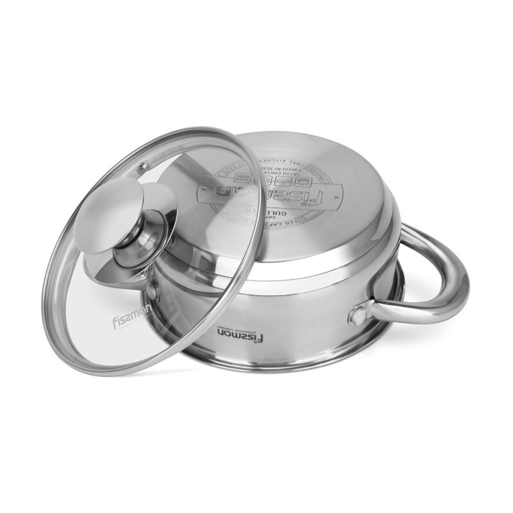 FISSMAN Cooking Pot 0.9L/14x6cm with Glass Lid Stainless Steel with Induction Bottom, Gulliver Series - 2