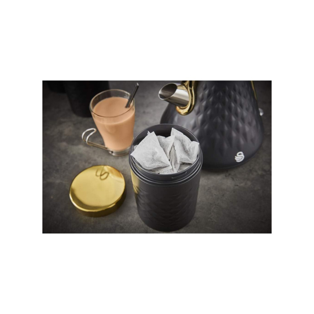 Swan SWKA17523BLKN Gatsby Set of 3 Kitchen Canisters, Tea Coffee Sugar, Black, One Size - 2