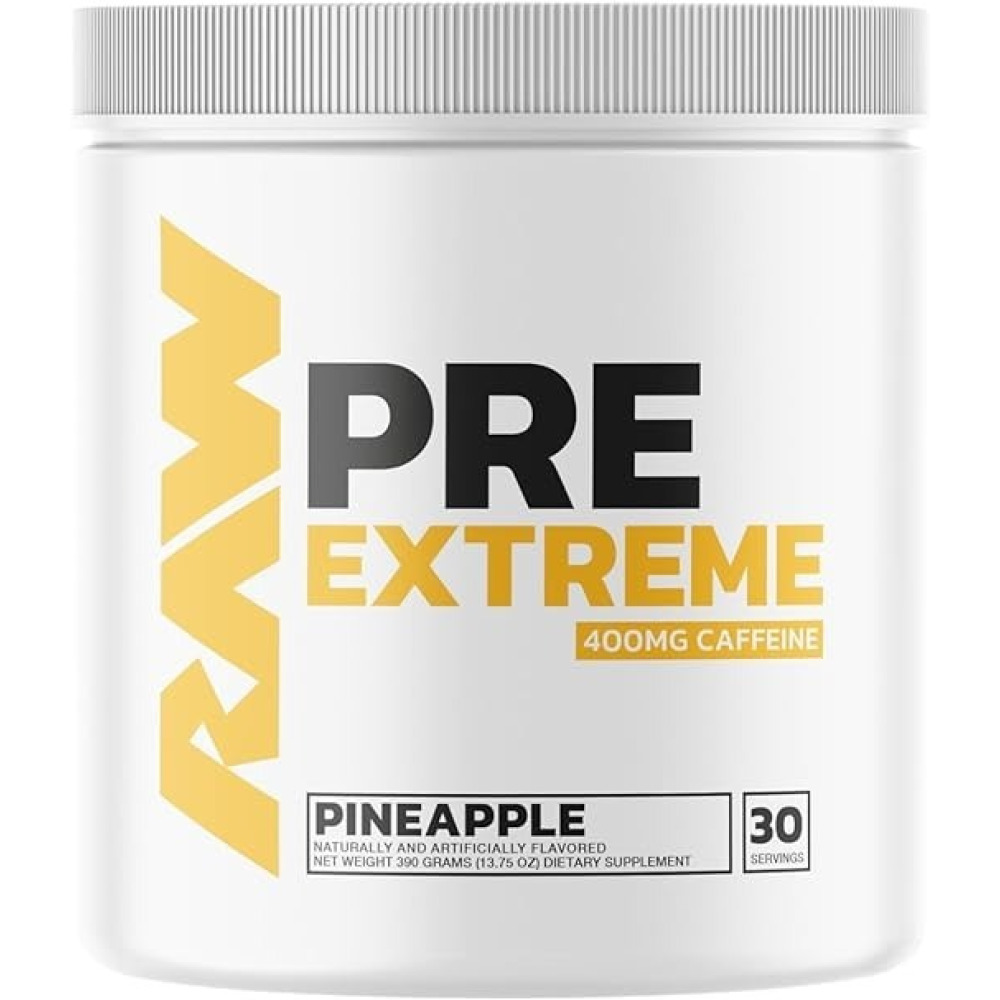 Raw Pre Extreme Powder  High-stim Pre-workout  High In Coffeine, L-tyrosine, Citruline , Vitamins B3 And B12  390g  30 Serving  Pineapple - 1