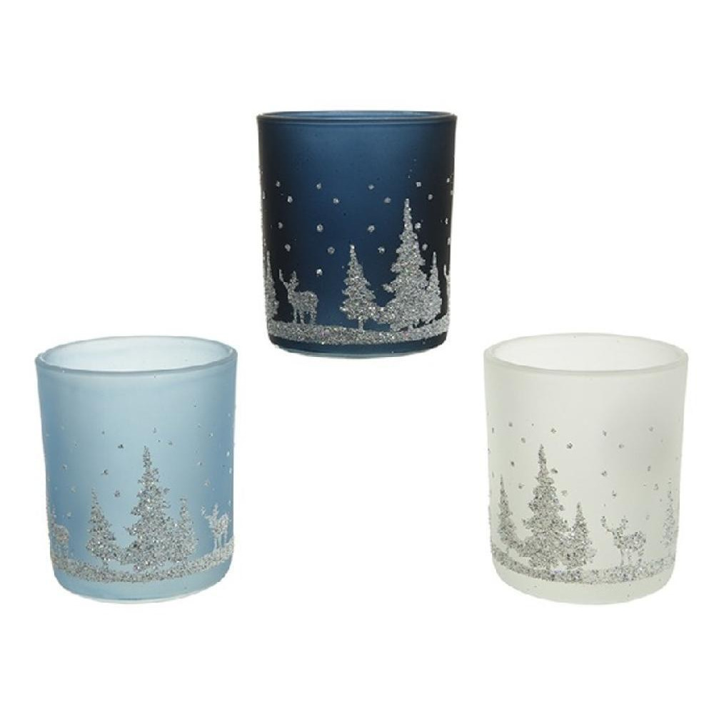 حامل شمع زجاجي من Kaemingk Decoris، مشهد لامع لامع، متنوع، قطعة واحدة - 1