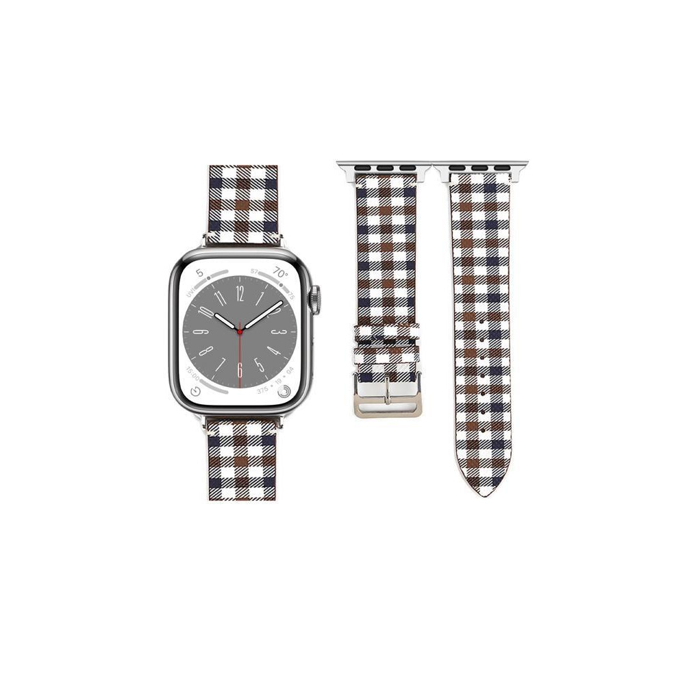 Perfii Check Leather Replacement Band For Apple Watch 41/40/38mm Series 8/7/6/5/4/SE - 1