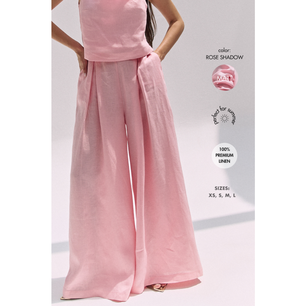 Linen Palazzo Trousers, Rose Shadow (xs) - 6