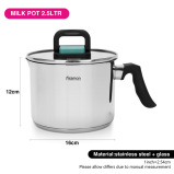 Fissman Milk Pot 16cm/2.5LTR With Glass Lid Stainless Steel - 4 miniature