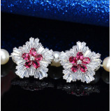 Red CZ Snowflake Crystal Flower Stud Earring - 3 miniature