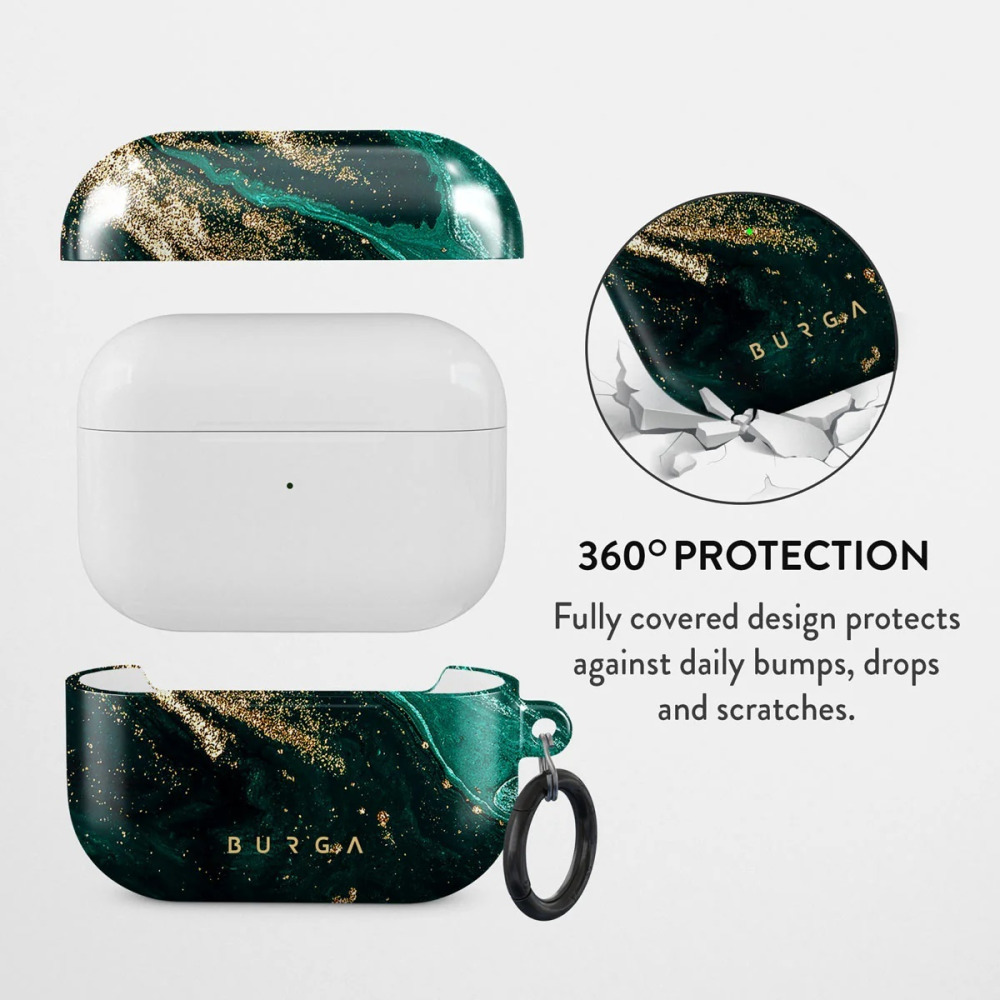 BURGA Elegant Protective Case For AirPods Pro 2nd Generation Cover Charging Case LED Visible Emerald Pool Hard Plastic Wireless Charger Case Cover - 2