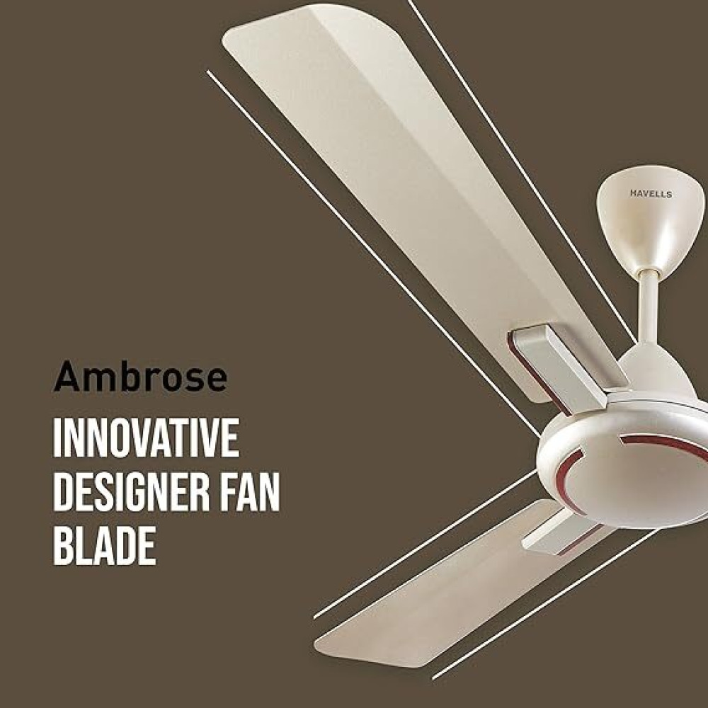 Havells 1200mm Ambrose Energy Saving Ceiling Fan (Gold Mist Wood, Pack of 1) - 4