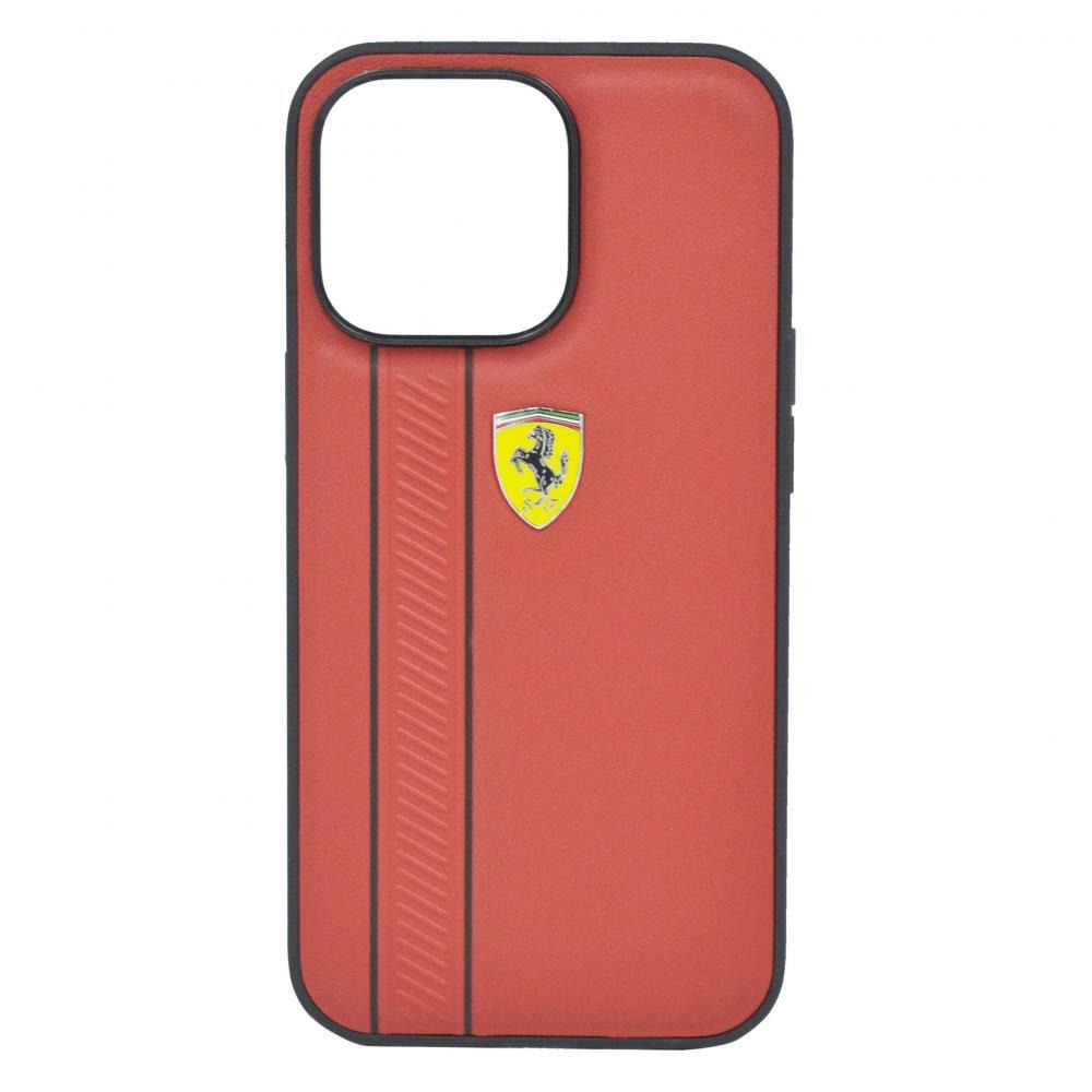 Ferrari Genuine Leather Hard Case With Debossed Stripes Iphone 13 Pro Red - 1