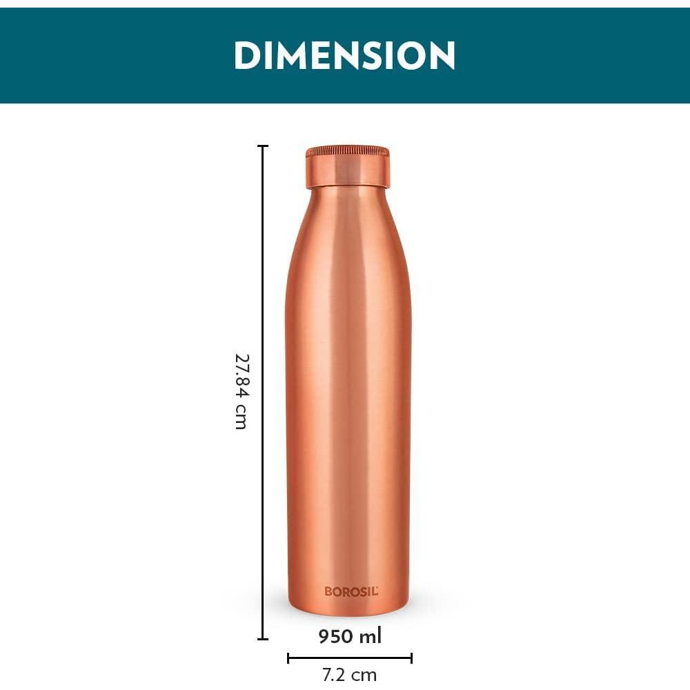 زجاجة مياه نحاسية من بوروسيل برو، نحاس 100%، مقاومة للتسرب، للاستخدام اليومي، 950 مل (عبوة من قطعة واحدة) - 3
