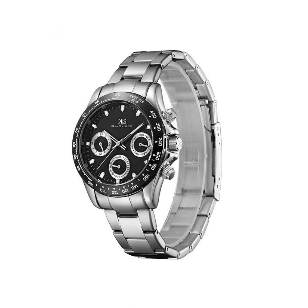 Kenneth Scott Men's Multi Function Black Dial Watch - K22142-SBSB - 2