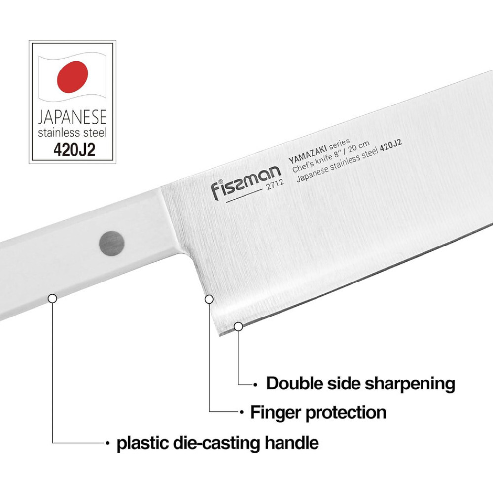 Fissman 3-Piece Japanese Knife Set - 8" Chef Knife, 5" Utility Knife, 4" Paring Knife - Stainless Steel 420J2 Kitchen Knife Set Yamazaki Series - 3