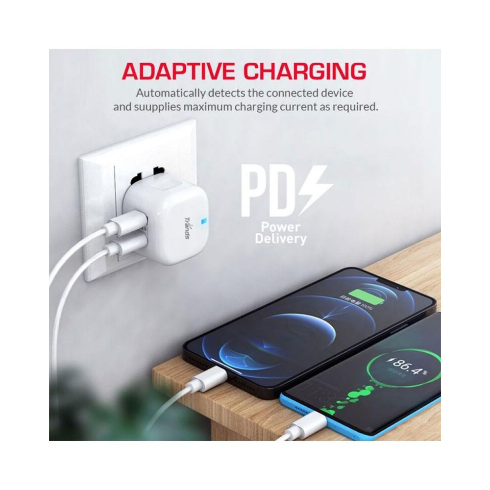 Trands 30W Dual Port Type-C & USB Charger, White - 4