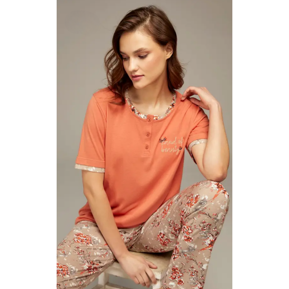 Hidden Beauty Lingerie Homewear Pajama Set, Orange - S - 2