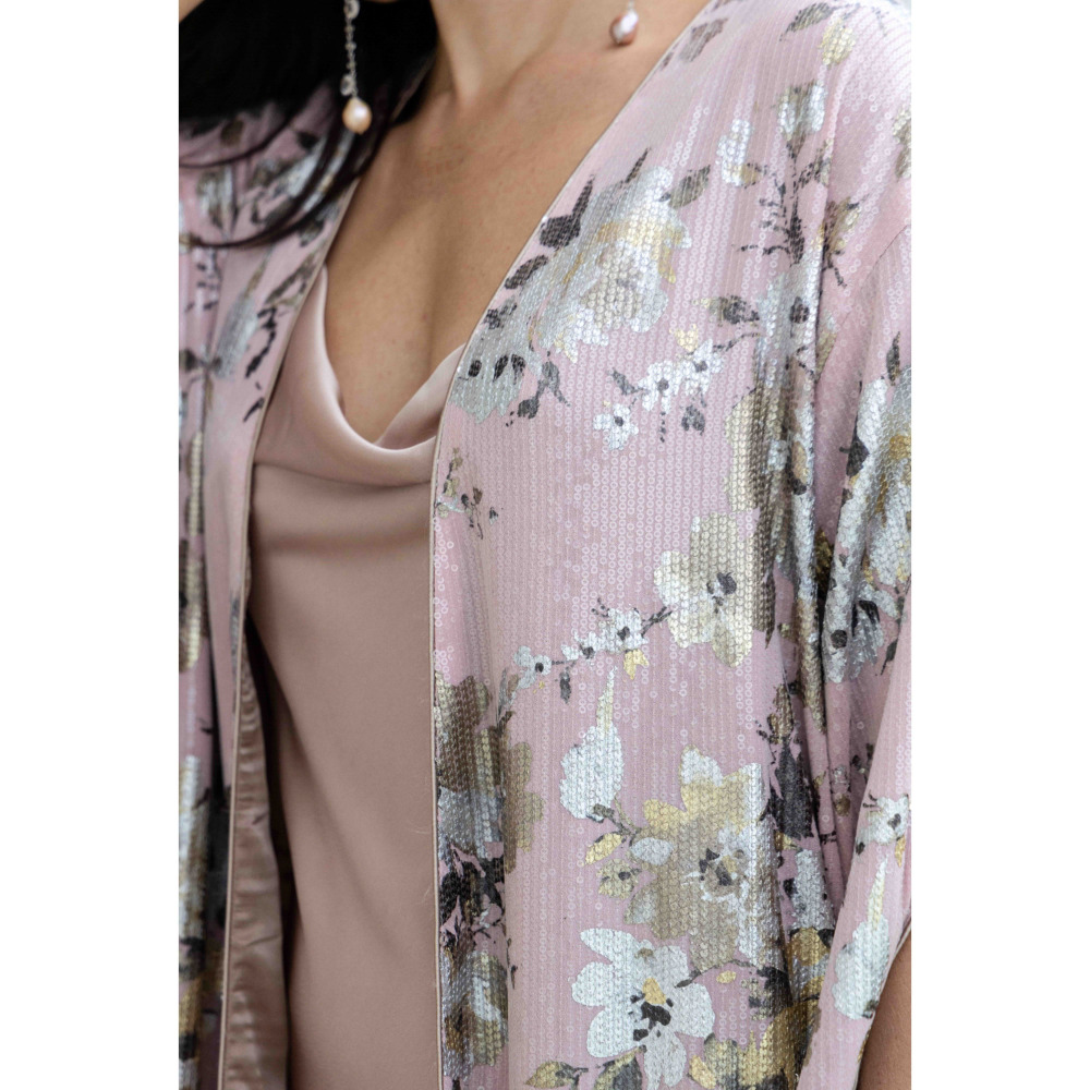 Asian Spirit, Sequins Shine Rose Abaya Kimono, Free size (XS-L) - 6