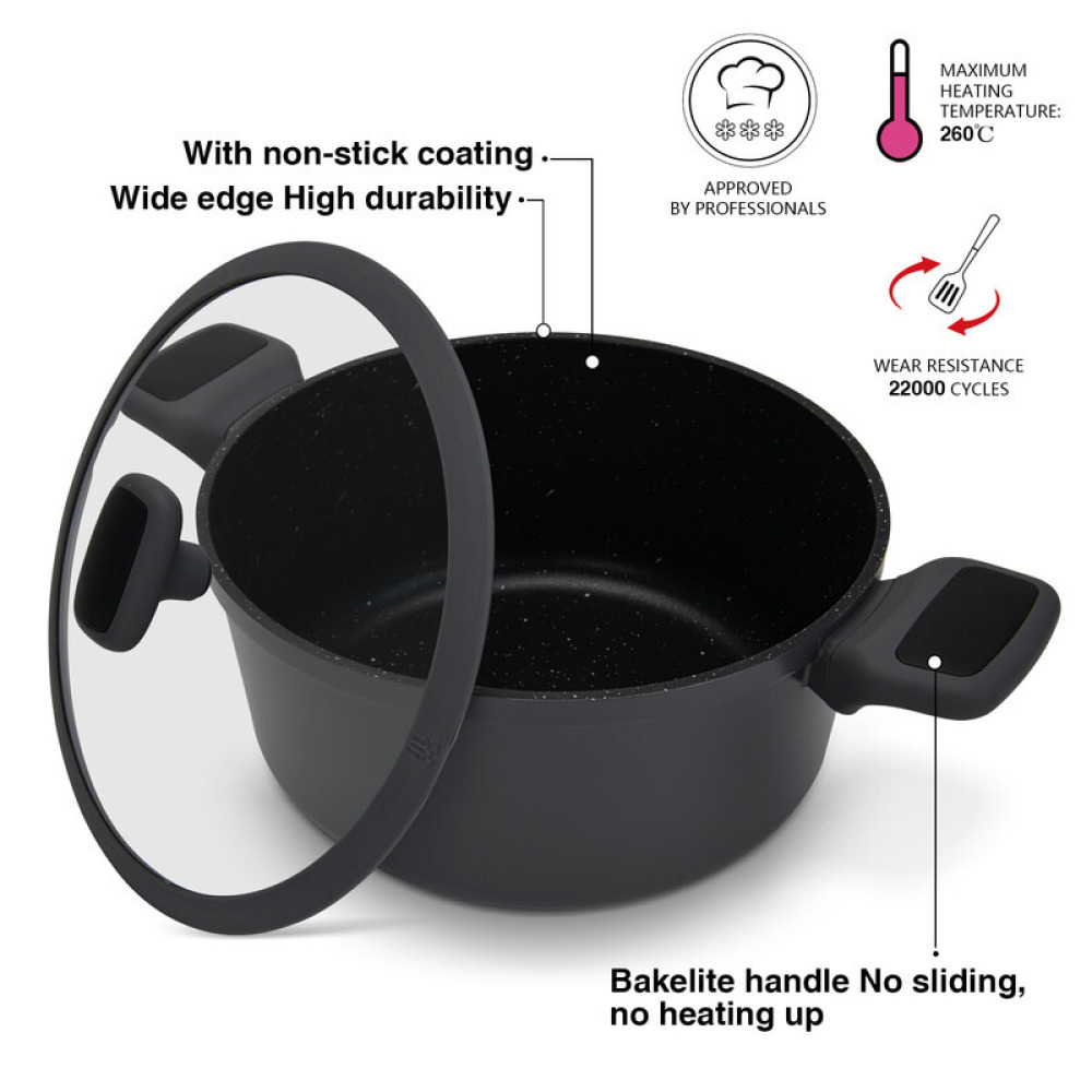 Fissman Stockpot Titanium Pro 20cm/2.7LTR with Glass Lid with Cast Aluminum and Non- Stick Coating - 5