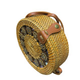 Handwooven round coconut shell rattan designed women bag - 2 miniature