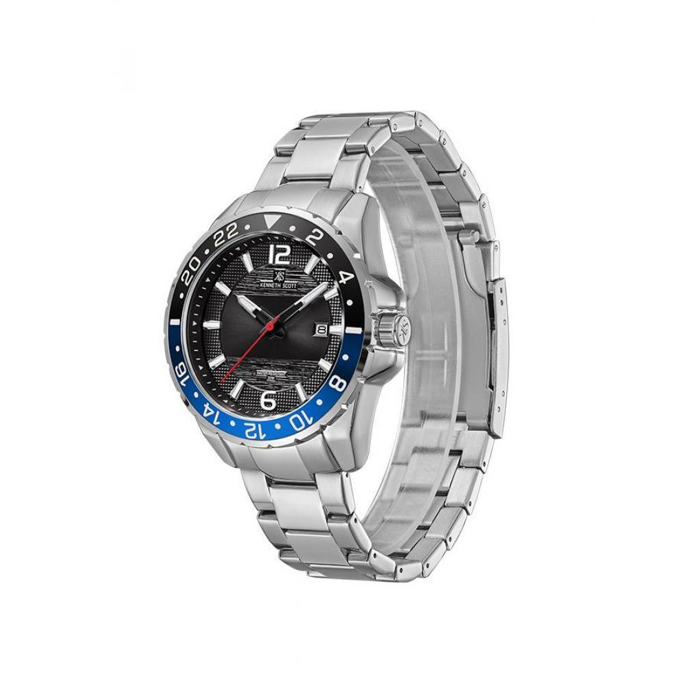 Kenneth Scott Men's Analog Black Dial With Black\/ Blue Bezel Dial Watch - K22041-SBSBL - 2