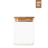 Honey Bee 200ML Multipurpose Airtight Square Glass with Bamboo Lid For Kitchen & Pantry - 1 miniature