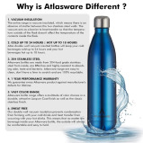 Atlasware Stylish Stainless-Steel Vacuum Dark Blue Water Bottle, 1000 ml  - 4 miniature