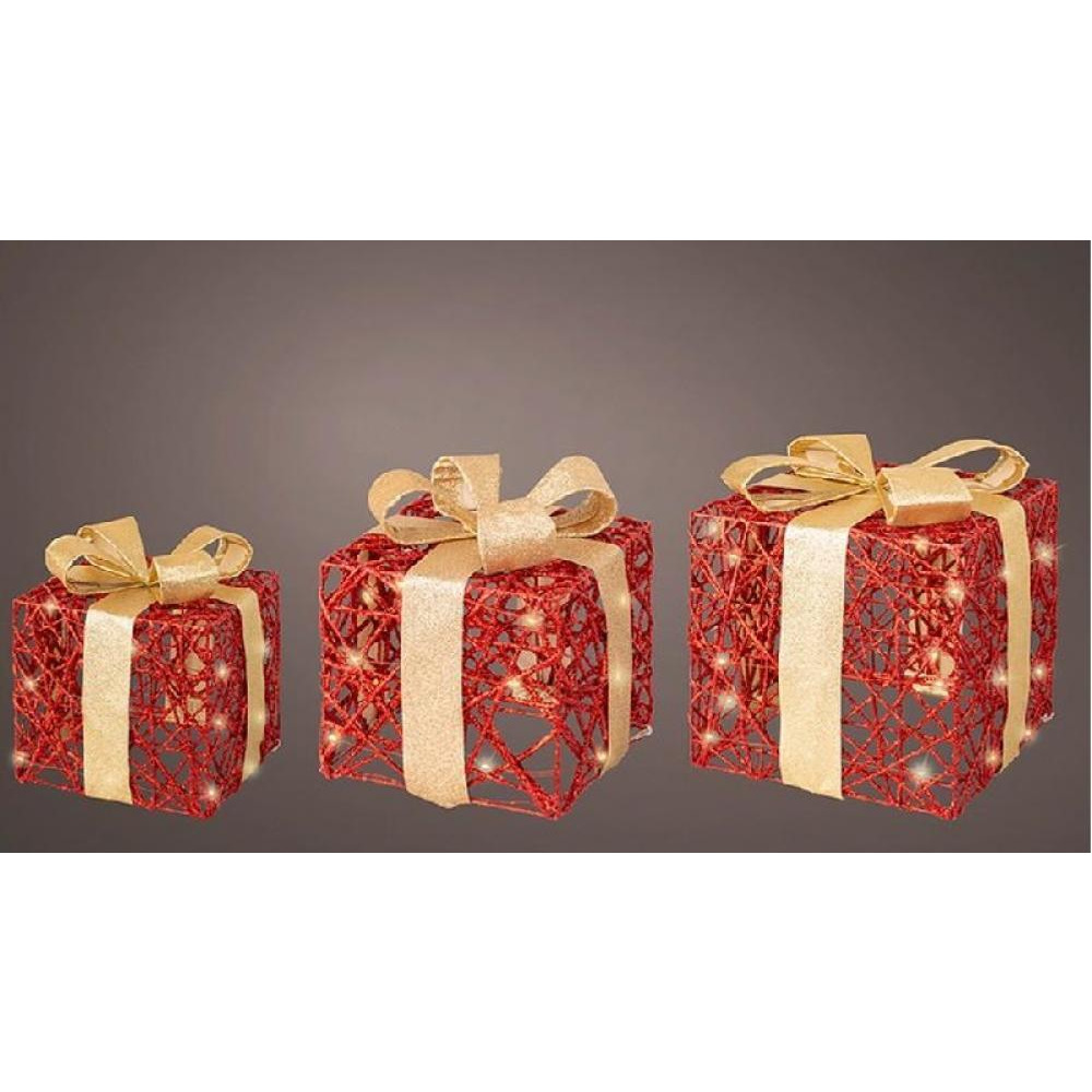 صندوق هدايا من الورق Led الصغير من Kaemingk Decoris يعمل بالبطارية الثابتة باللون الأحمر - 1