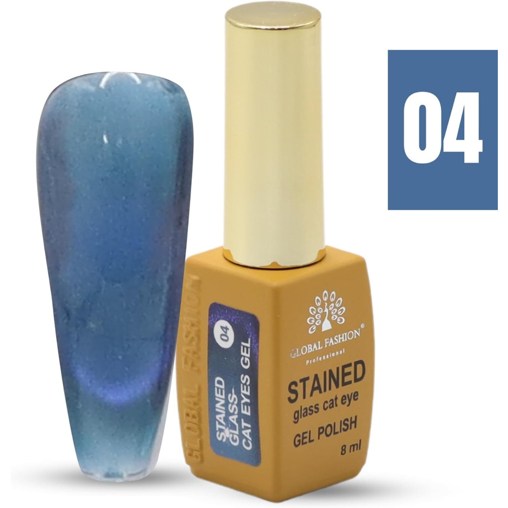 Global Fashion Stained Glass Cat Eye Gel Polish 8ml, Holographic Shimmer, Magnet Included, Long-Lasting, High-Gloss, UV/LED Soak Off, Professional(04) - 5