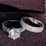  New Unique Double Ring Set Streling Silver 925 Round Ring  Cover with Zircon Stone Design Ring Size-5 - 4 miniature