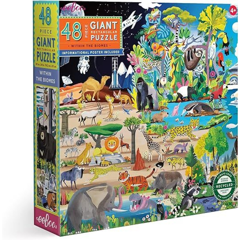 eeBoo Within The Biomes 48 Piece Giant Jigsaw Puzzle for Kids, Multicolour, for Education and fun to play for kids.  - 1
