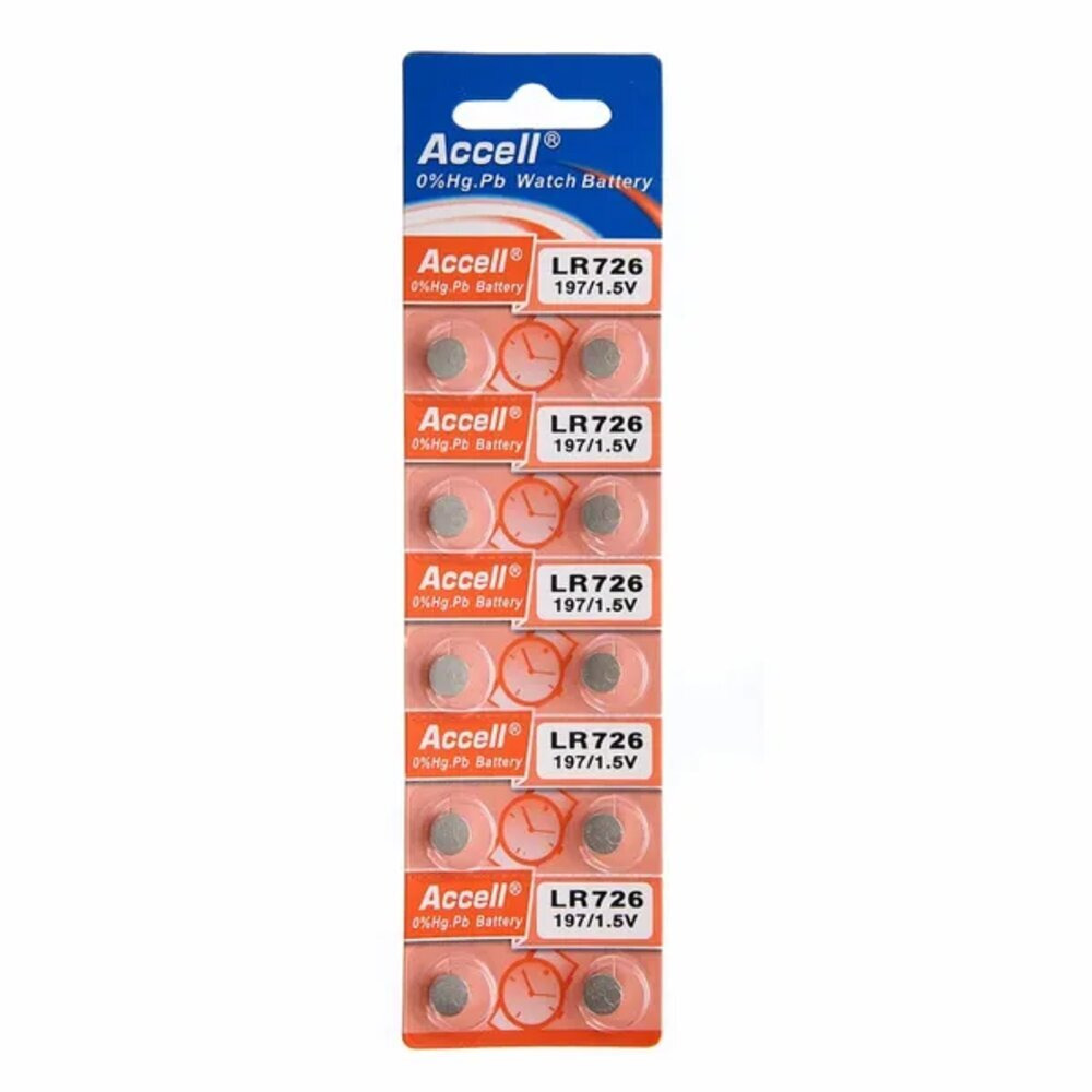 Accell AG2 LR726 (197) Alkaline 1.5V Batteries - 10 Batteries - 1